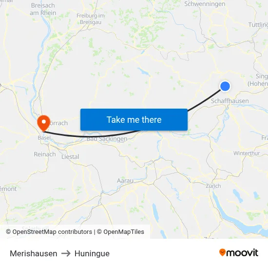 Merishausen to Huningue map
