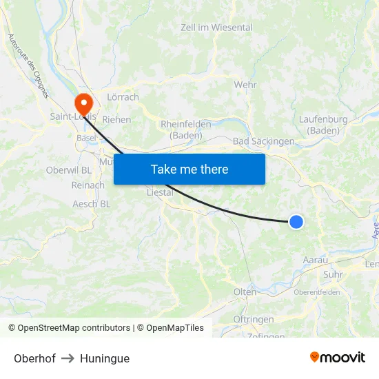 Oberhof to Huningue map