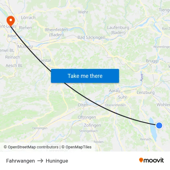 Fahrwangen to Huningue map