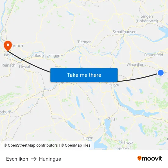 Eschlikon to Huningue map