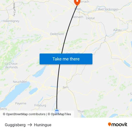 Guggisberg to Huningue map