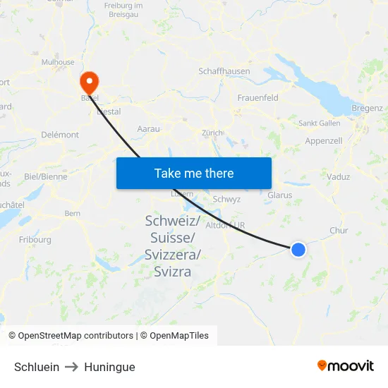 Schluein to Huningue map