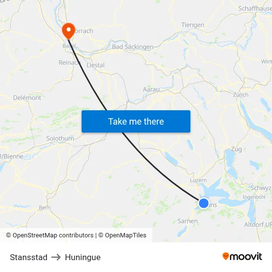 Stansstad to Huningue map
