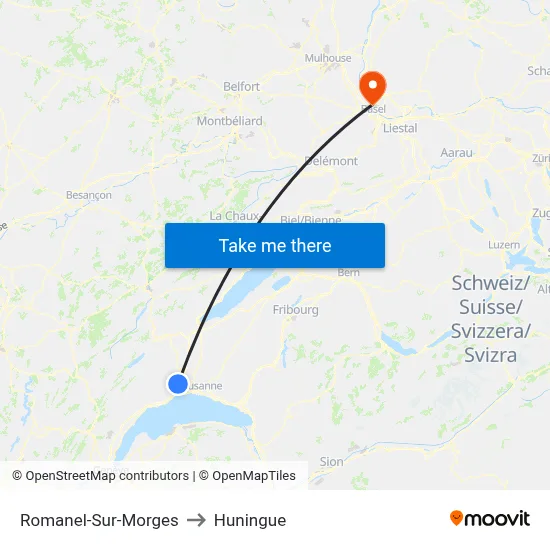 Romanel-Sur-Morges to Huningue map