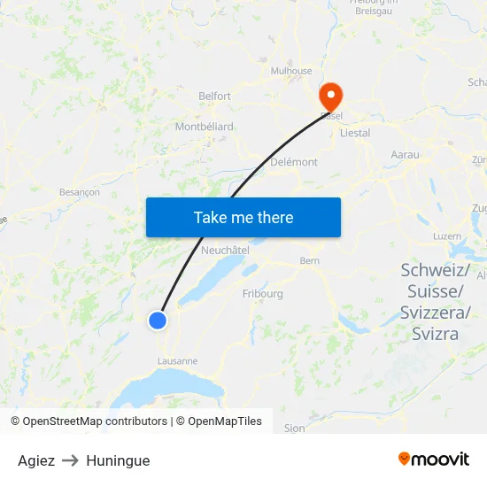 Agiez to Huningue map