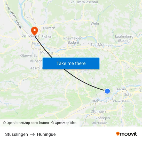Stüsslingen to Huningue map