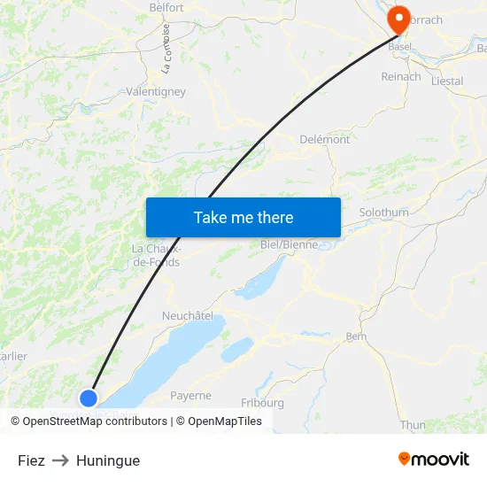 Fiez to Huningue map