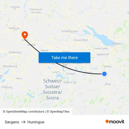 Sargans to Huningue map