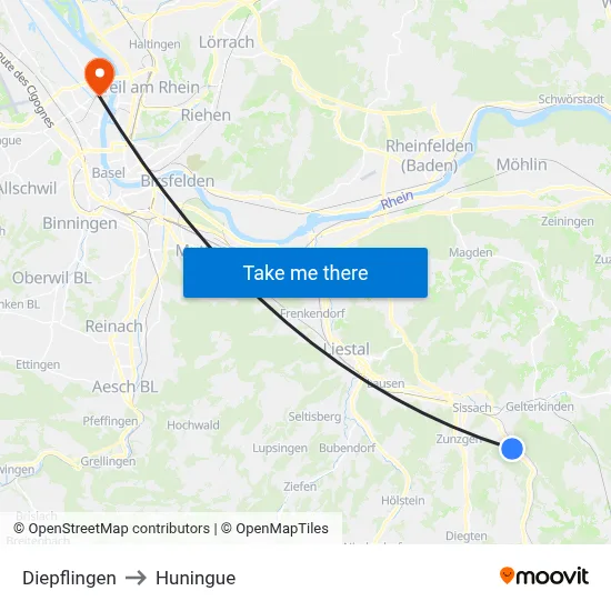 Diepflingen to Huningue map
