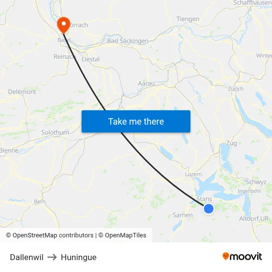 Dallenwil to Huningue map
