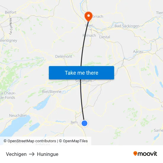 Vechigen to Huningue map