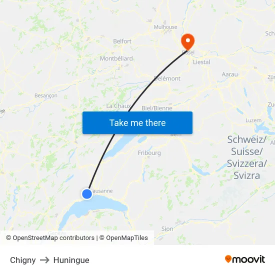 Chigny to Huningue map