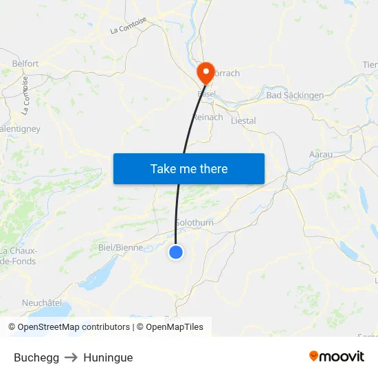 Buchegg to Huningue map