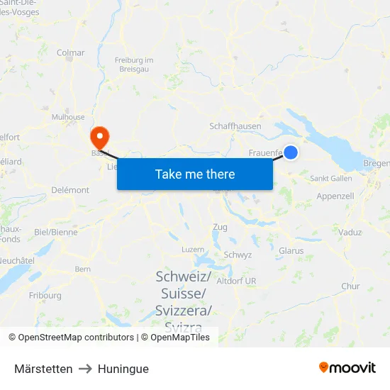 Märstetten to Huningue map
