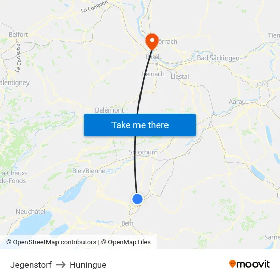 Jegenstorf to Huningue map