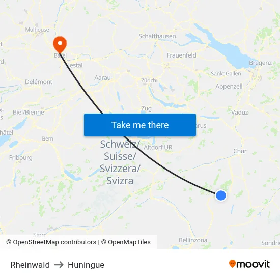 Rheinwald to Huningue map