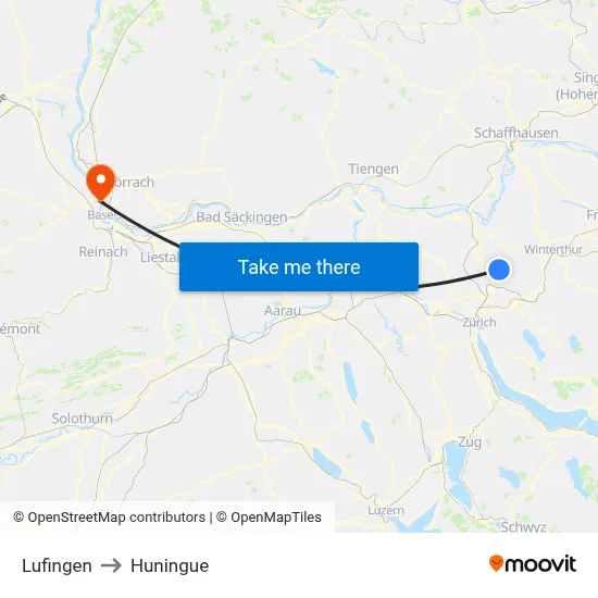 Lufingen to Huningue map
