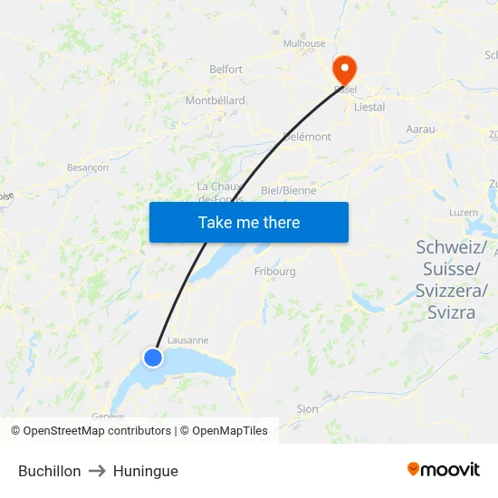 Buchillon to Huningue map