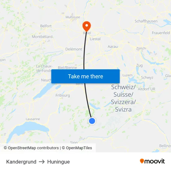 Kandergrund to Huningue map