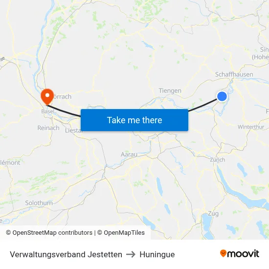 Verwaltungsverband Jestetten to Huningue map