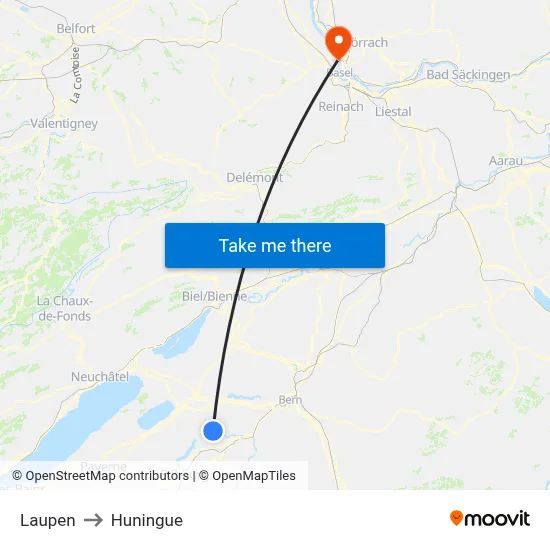 Laupen to Huningue map