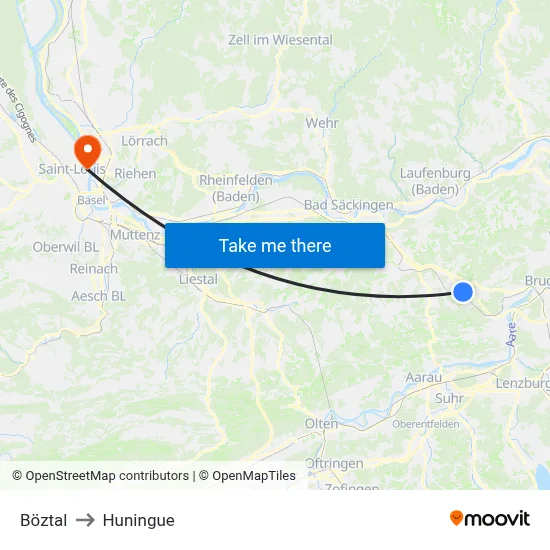 Böztal to Huningue map