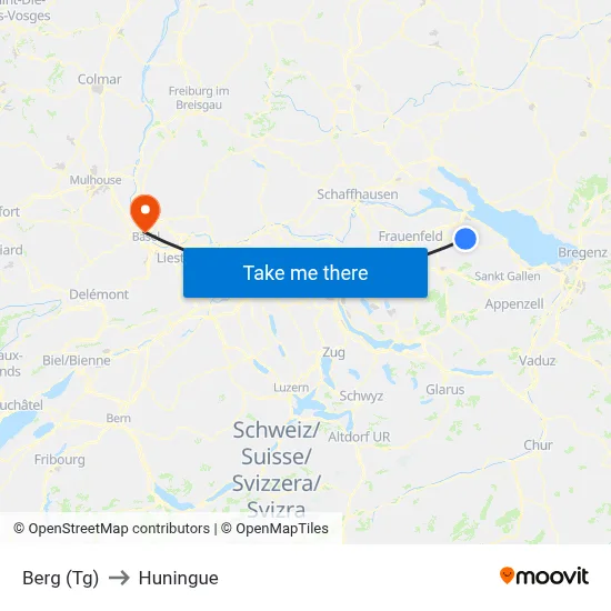 Berg (Tg) to Huningue map