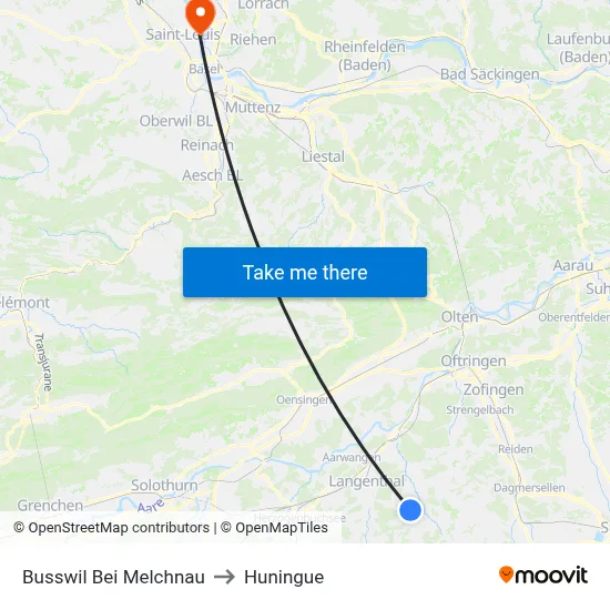 Busswil Bei Melchnau to Huningue map