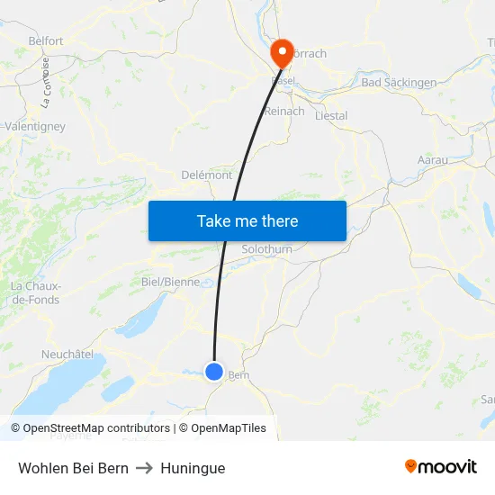 Wohlen Bei Bern to Huningue map