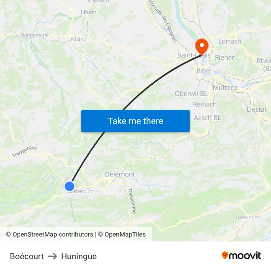 Boécourt to Huningue map