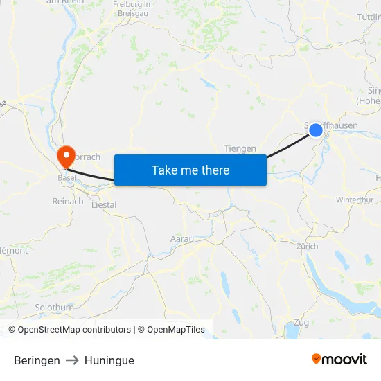 Beringen to Huningue map