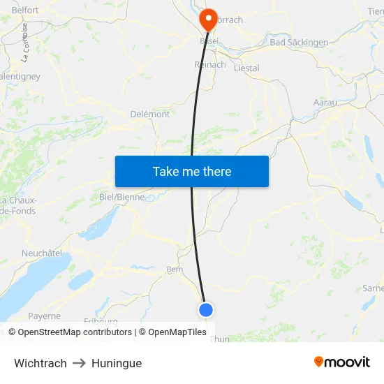 Wichtrach to Huningue map