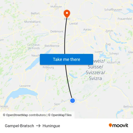 Gampel-Bratsch to Huningue map