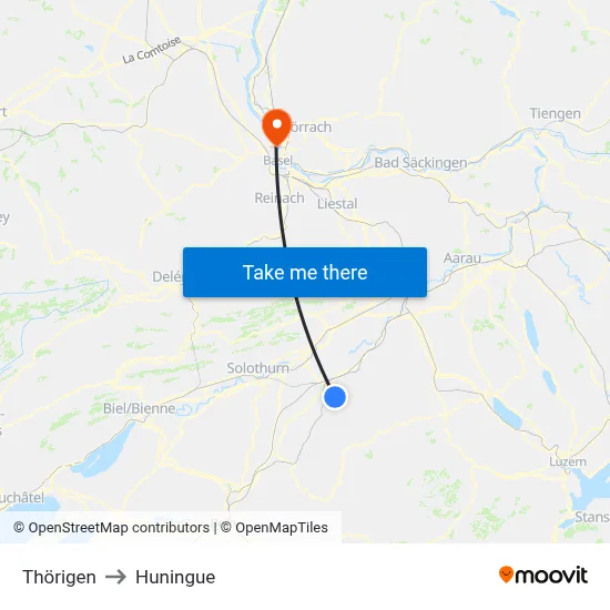 Thörigen to Huningue map