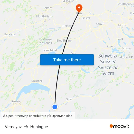 Vernayaz to Huningue map
