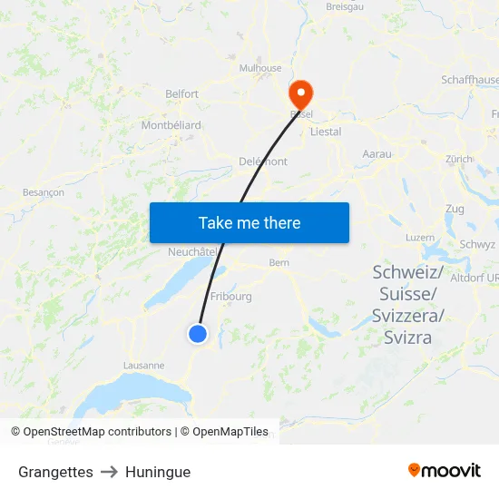 Grangettes to Huningue map