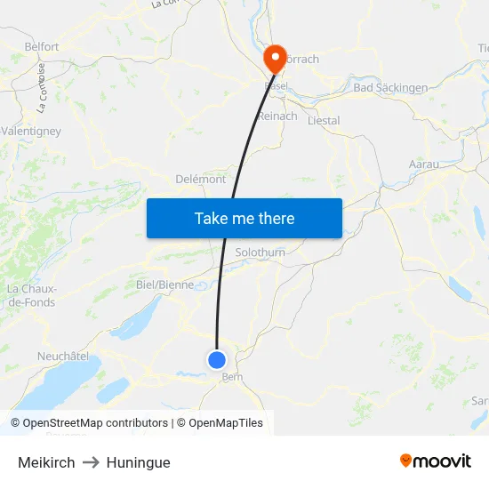 Meikirch to Huningue map