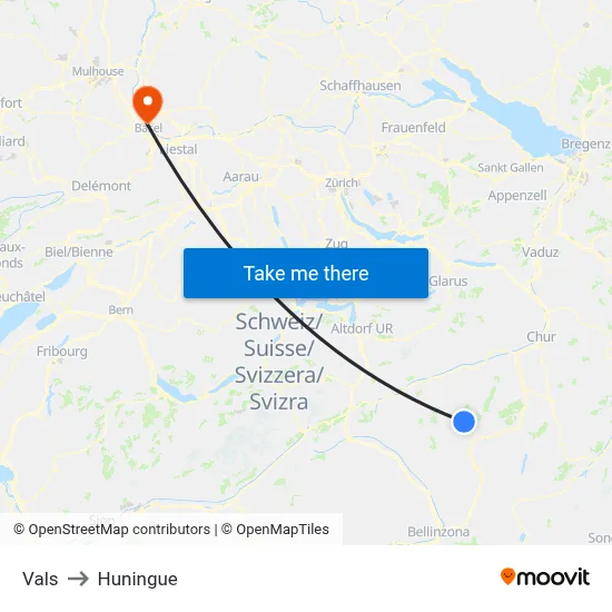 Vals to Huningue map