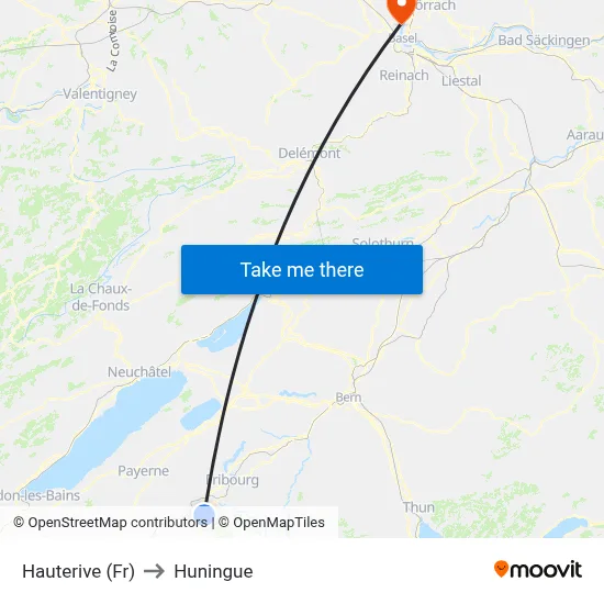 Hauterive (Fr) to Huningue map