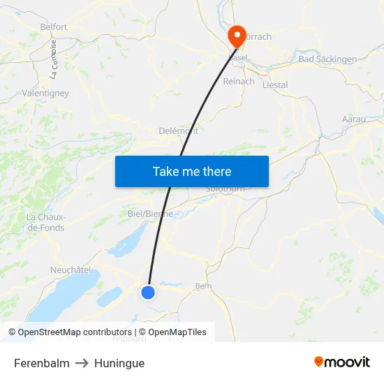 Ferenbalm to Huningue map