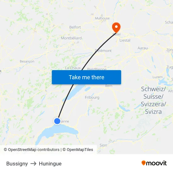 Bussigny to Huningue map