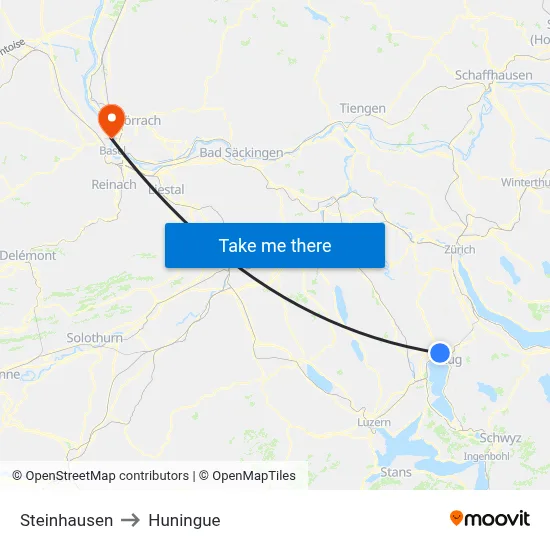 Steinhausen to Huningue map