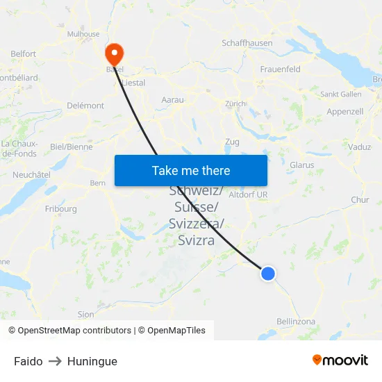 Faido to Huningue map