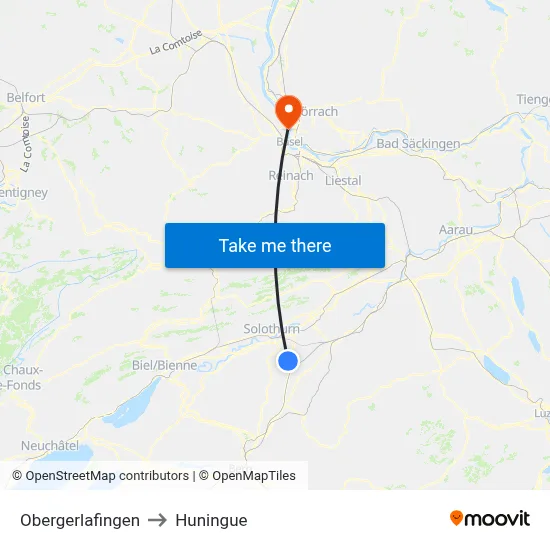 Obergerlafingen to Huningue map