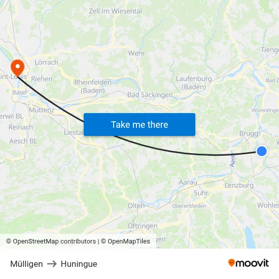 Mülligen to Huningue map