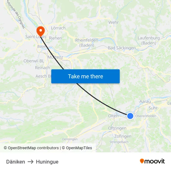 Däniken to Huningue map