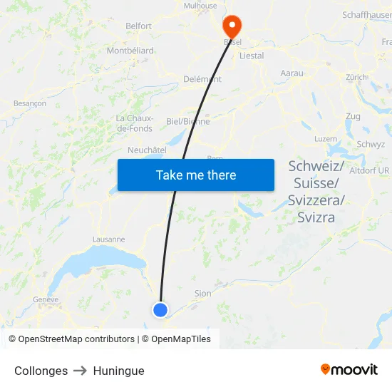 Collonges to Huningue map