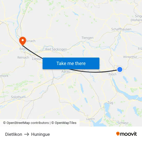 Dietlikon to Huningue map