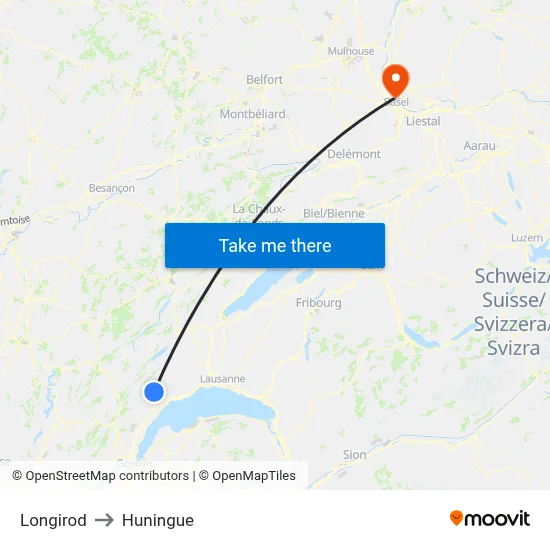 Longirod to Huningue map