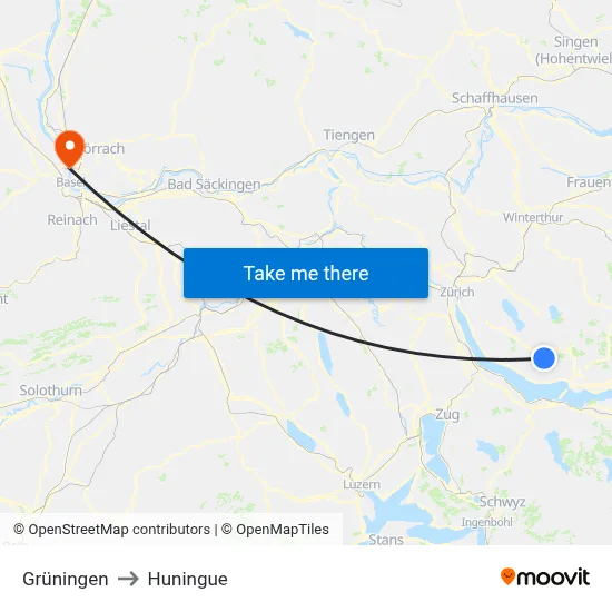 Grüningen to Huningue map